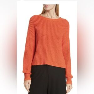 Eileen Fisher Cozy Organic Cotton Ribbed Sweater Red Orange Htred Knit